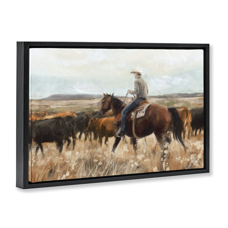 Toile flottante encadrée «Cowboy» par Nina Blue, Cadre flottant noir de jais, H 17 po x l 25 po