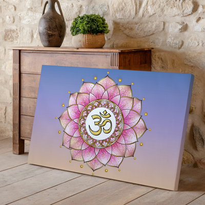 Canvas A Serene And Intricate Mandala Design Featuring A Central Om Wall Art Symbol Surrounded By Delicate Layers Of Pink Lotus Petals Canvas Wall Art