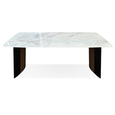 White  Rectangular Luxury crystal stone with Aluminium alloy &Carbon steel Dining Table For Dining Room/Kitchen