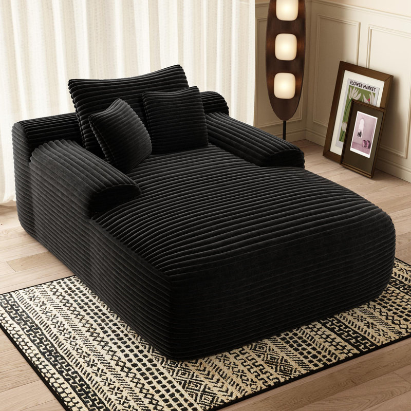 Canapé en velours côtelé profond sans os avec 3 coussins, sans assemblage., Noir