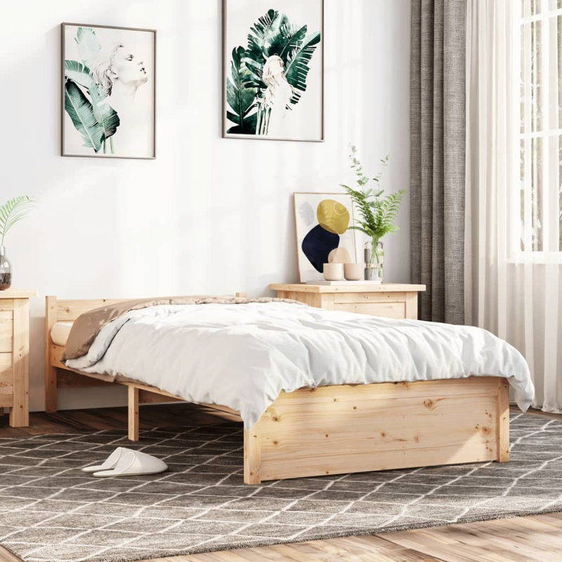 Bed Frame Solid Wood, Small Single (2'6), Brown