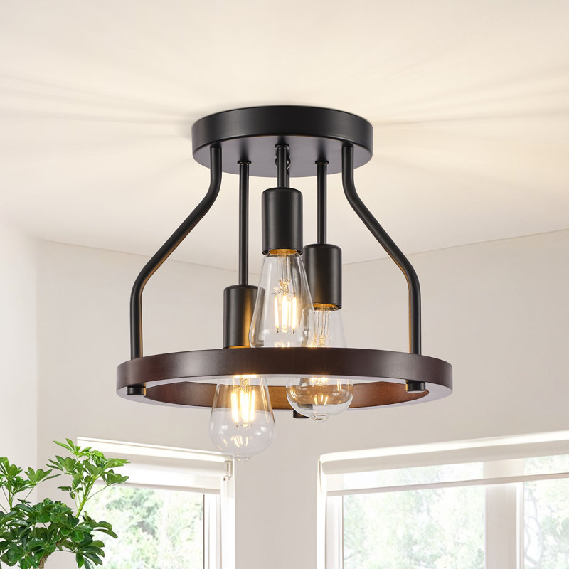Plafonnier encastré en bois 3 lumières Farmhouse