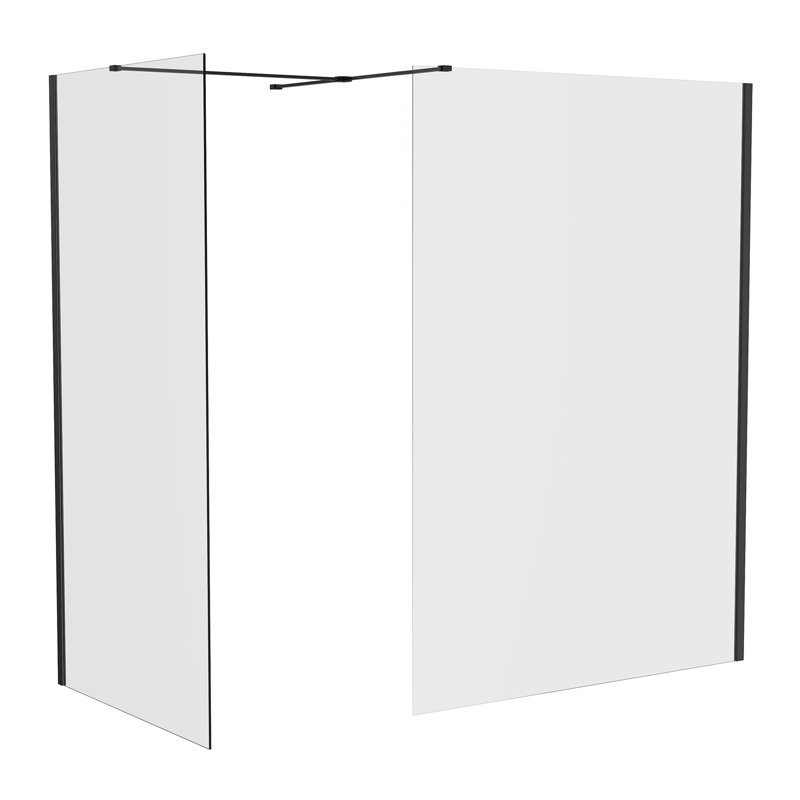 Matte Black 8mm Walk In Shower Enclosure Wet Room Glass Screen Pack 1400mm and 900mm Panels, Black