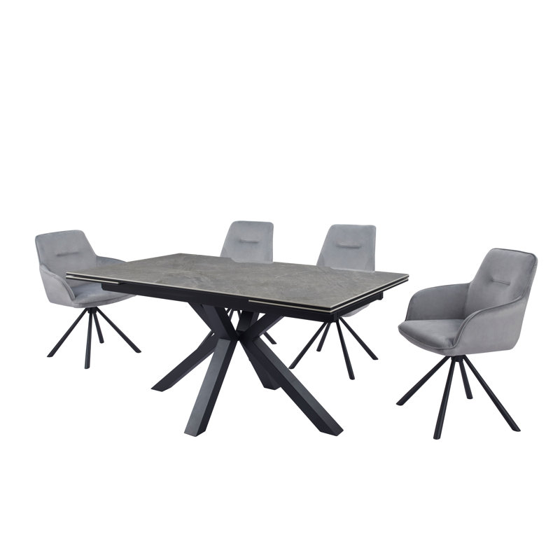 90 cm Extendable Rectangular Faux Marble Top Dining Table with Stainless Steel Base, Grey