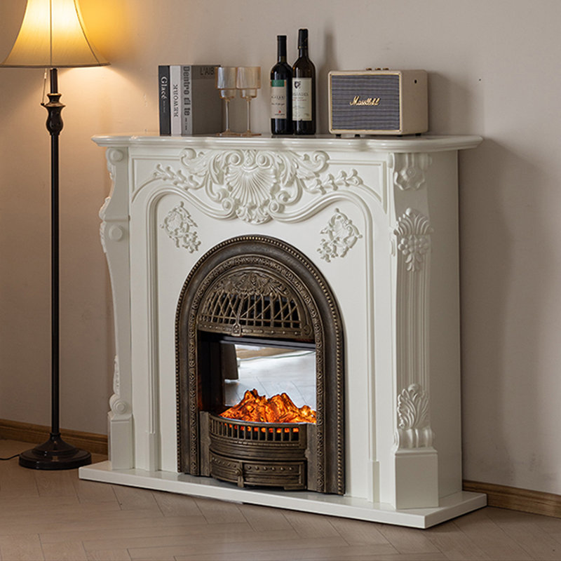 White Solid Wood Electric Fireplace