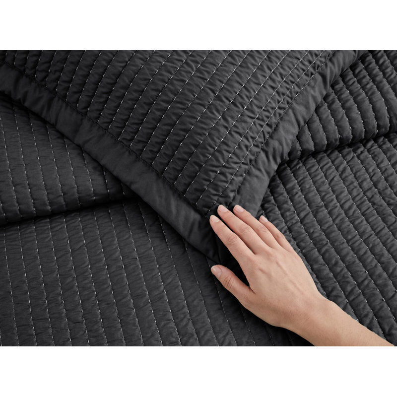 Ensemble de literie courtepointe légère et légère, Velours côtelé noir, King Quilt + 2 King Pillow Sham