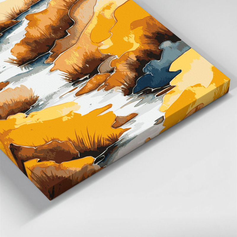 Aquarelle, paysage, toile brune, art mural, H 16 po x l 16 po