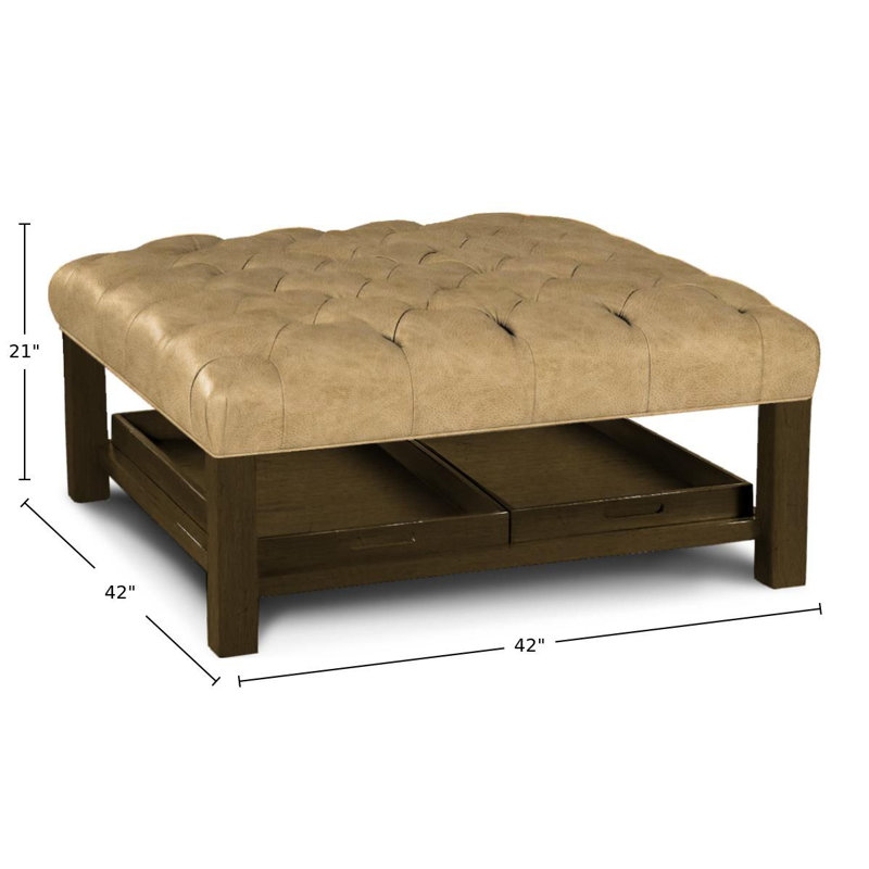 Repose-pieds rembourré Nixxon, Cuir véritable beige