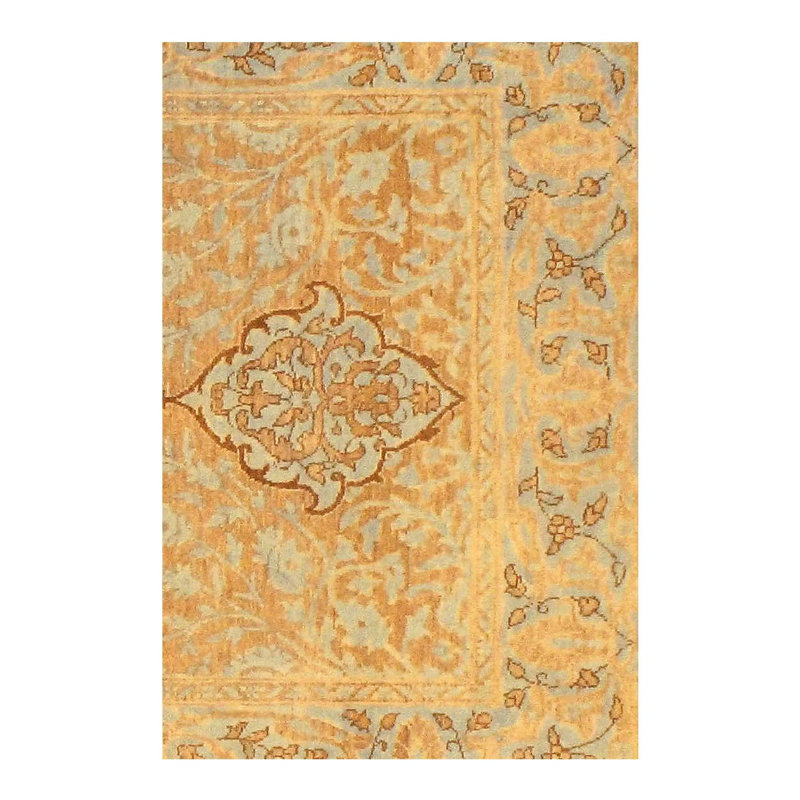 Tapis brun / bleu en laine fabriqué à la main 2 pi 8 po x 4 pi 1 po Lunamaria