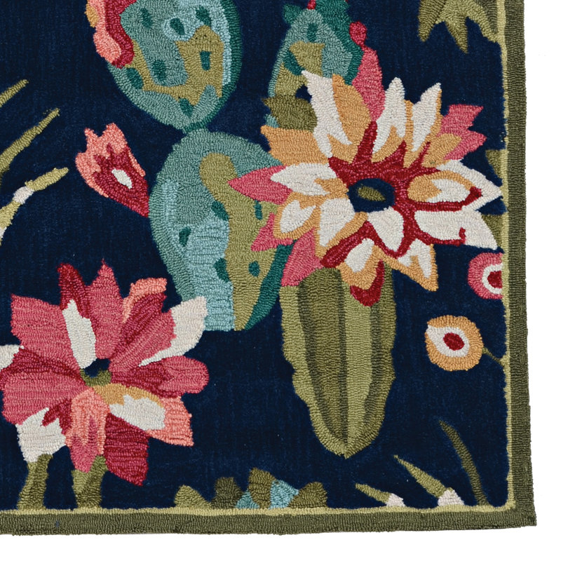 Mehcad Floral Handmade Tufted Navy/Green/Pink Area Rug, Rectangle 8' x 10'