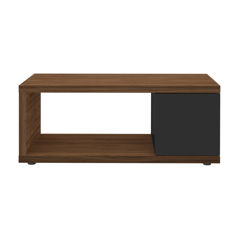 Berlin Floor Shelf Coffee Table with Storage, Walnut Top/Pure Black Base