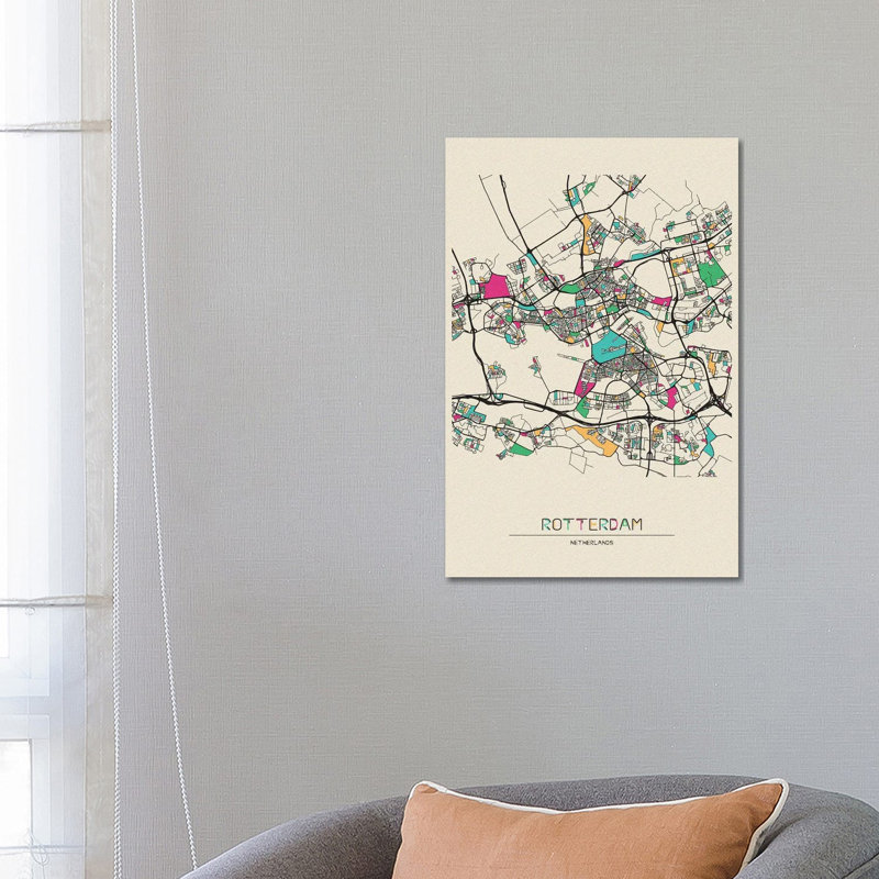 Rotterdam, Netherlands Map by Ayse Deniz Akerman - Wrapped Canvas Gallery-Wrapped Canvas Giclée