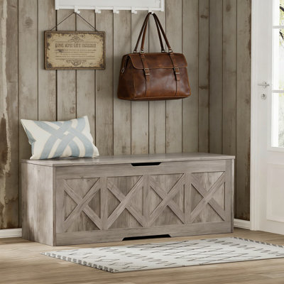 Très grand coffre de rangement en bois avec charnière de sécurité - coffre à jouets de style campagnard, banc d'entrée et organisateur de rangement pour chambre à coucher, assemblage facile, fabrication durable