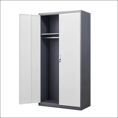 Garde-robe de grande capacité en métal gris avec tringle, compartiments, serrures et clés, fabrication en acier, imperméable et ignifuge, idéale pour la chambre à coucher et le salon