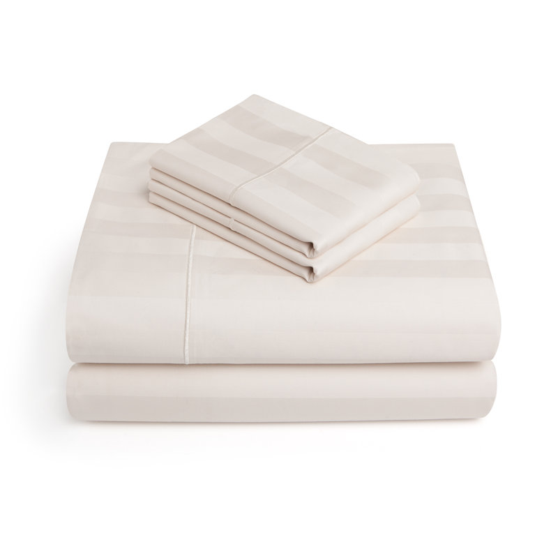  Ensemble de draps en coton 500 fils 500 fils, Ensemble de draps pour lit double avec 2 taies d'o, Ivoire