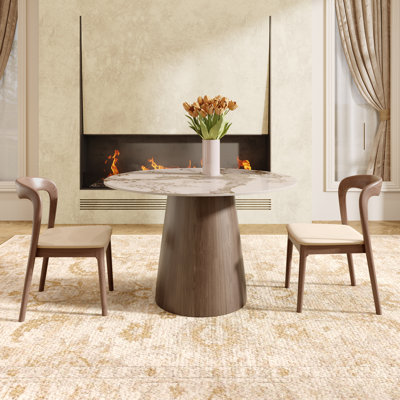 Table ronde de salle à manger en bois fritté de style Mid-Century 3 pièces Bobrow avec élégantes chaises courbées 3 pièces
