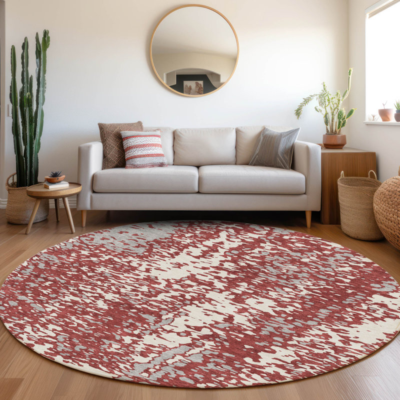 Premium Machine Washable Prisco Garnet Rug, Round 8'