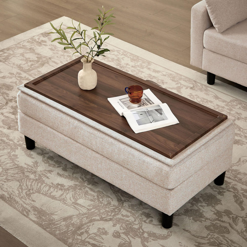 Canapé de 102,4 po de largeur avec repose-pieds et banc long avec table basse, Mélange de polyester beige