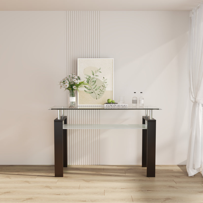 Mildura 47.2'' Glass Top Console Table, Black