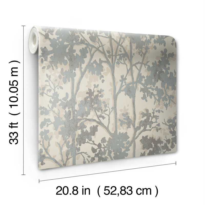 Shimmering Foliage Floral Metallic Wallpaper Roll, Cream/Silver
