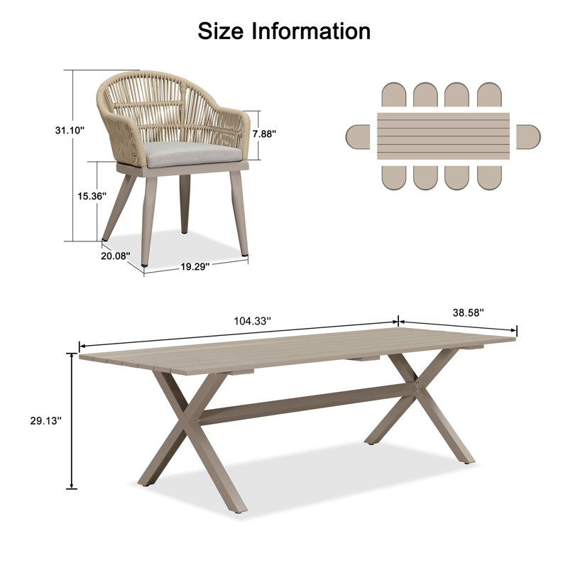 10 - Person Patio Dining Set with Rectangular Table , Cushions Included
