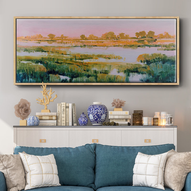 Marshland View I, peinture sur toile encadrée, H 20 po x l 50 po, Naturel