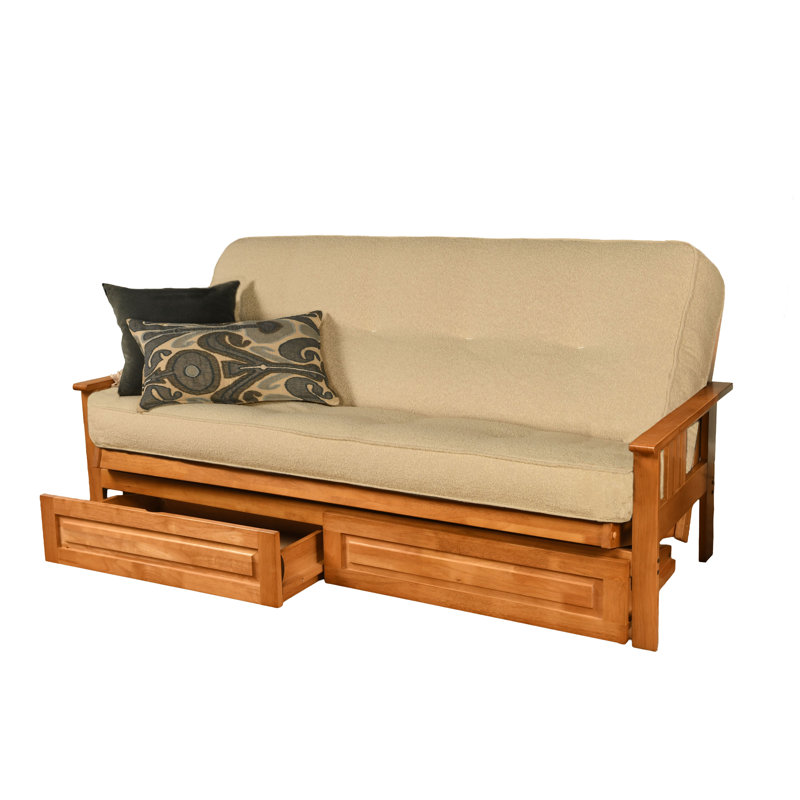 La base de futon pleine grandeur Stratford comprend des tiroirs de rangement et un matelas, Noyer cendré, Canton crème