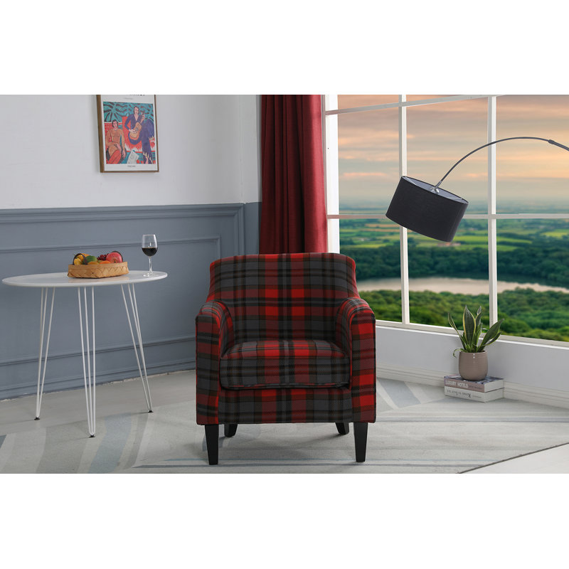 Labrea Upholstered Armchair, Red/Gray Plaid Linen Blend
