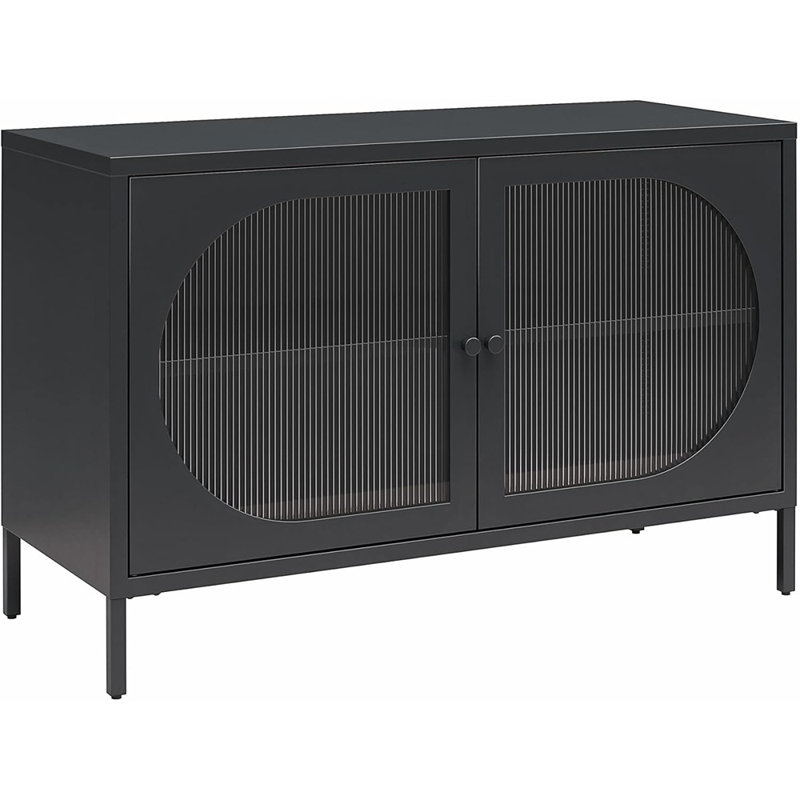 Armoire d'appoint moderne à 2 portes avec verre cannelé, noir