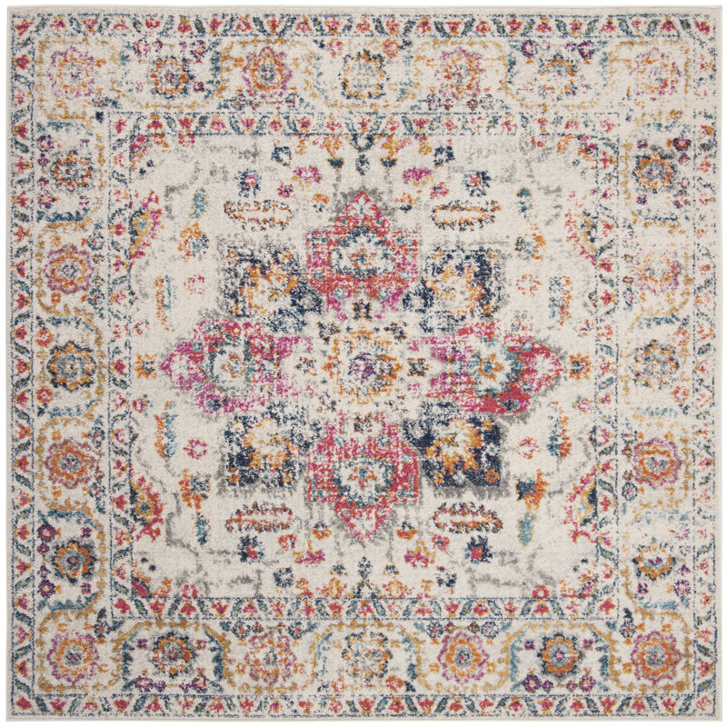 Tapis oriental fuchsia et ivoire Christa, Carré 4 pi