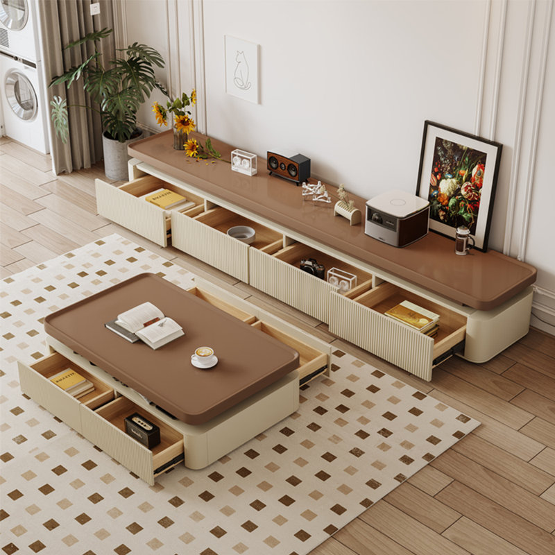 Spacious TV stand with multi-drawer piano paint, 94.49", Brown