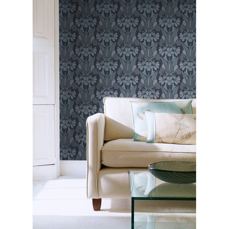 Signature Dragon Flower 10' L x 24" W Peel and Stick Wallpaper Roll, Blue, Peel & Stick