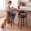 Tabouret de comptoir pivotant moderne de 26 po avec cadre en bois cintré-572163346-763709909