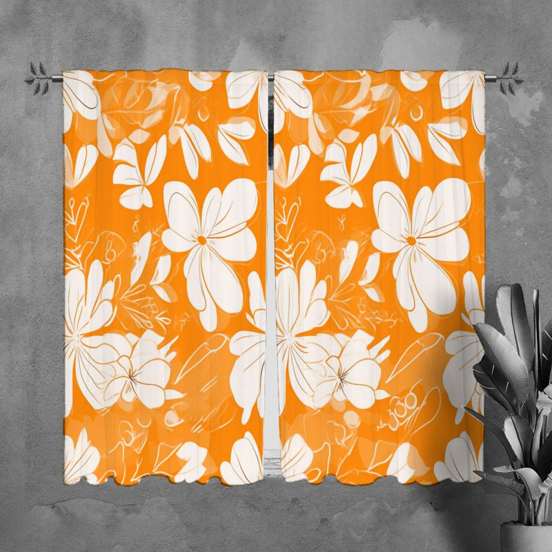 Motif de rideaux à motif floral orange - 6064, L 20 po x L 61 po