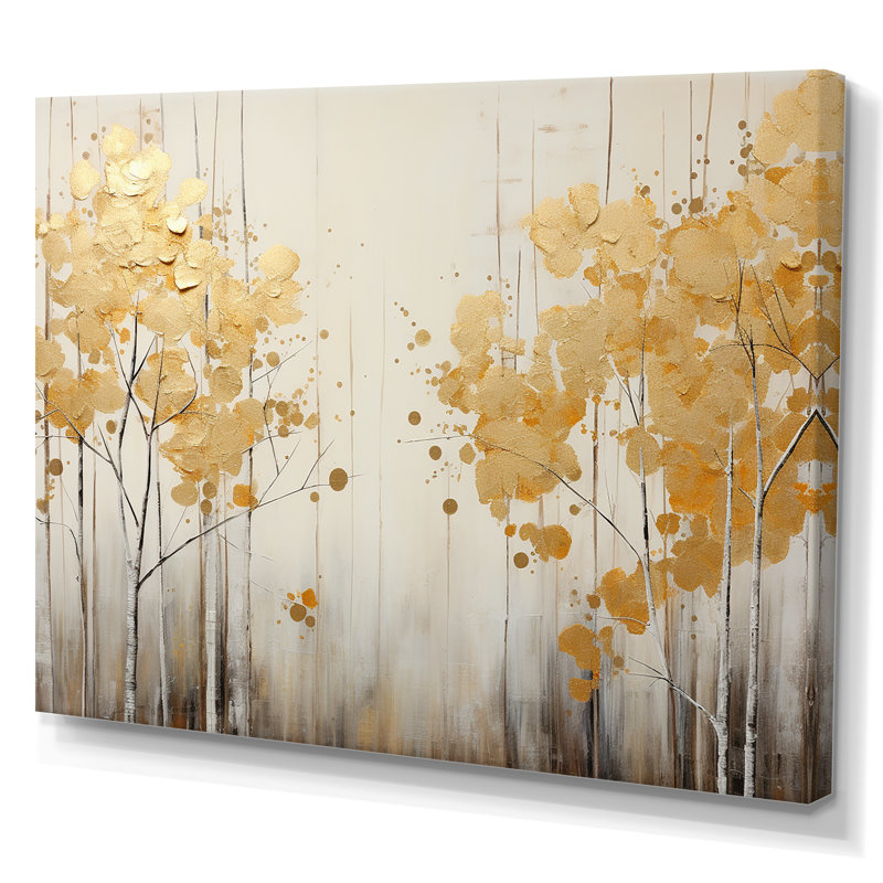 «Minimalisme blanc et or forêt I», art sur toile, Toile tendue, H 30 po x l 40 po x P 1,5 po
