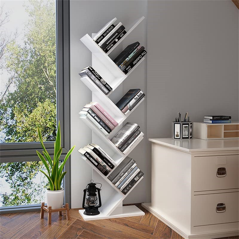 Troy 127cm H x 40cm W Geometric Bookcase, White