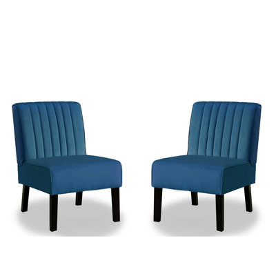 De 2 chaises d'appoint Mid-Century modernes en velours bleu avec des pieds en bois massif pour l'ameublement de couleur maison