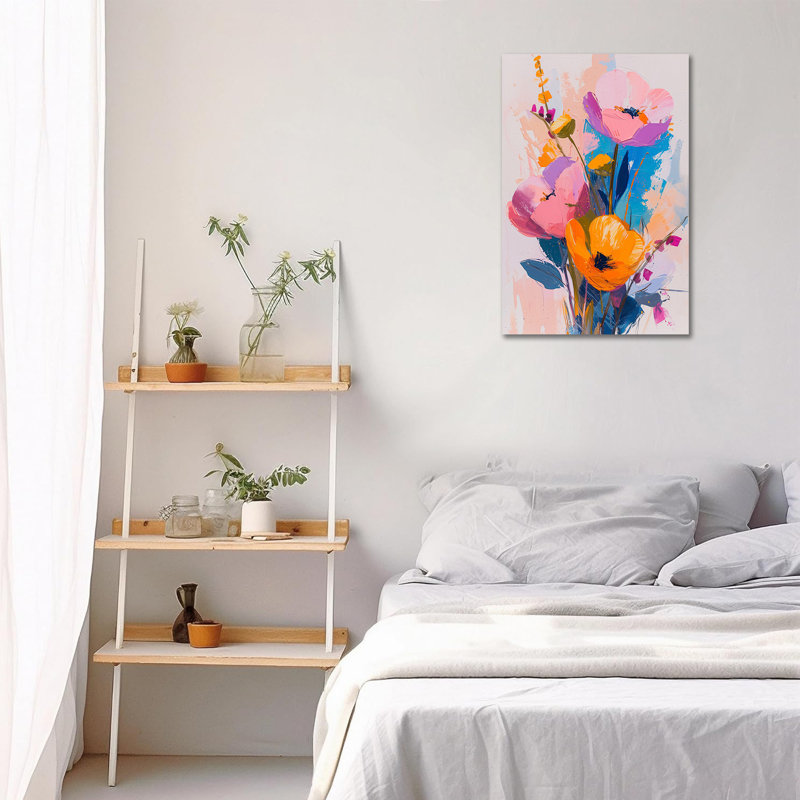 Grande art mural sur toile Wildflower, fleurs colorées, fleurs, impressions sur toile abstraites, affiche de peinture botanique moderne prête à être accrochée