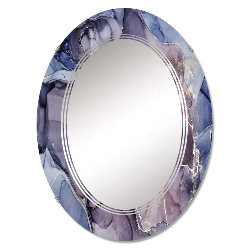 Miroir mural gris et mauve à encre marbrée, moderne - nuages encre grise et mauve, 30 po x 20 po