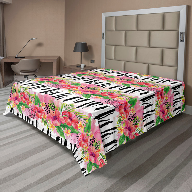 Drap plat à motif floral bohème Ambesonne, Rose, noir et multicolore / motif floral