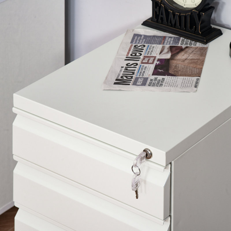 39cm Wide 3 -Drawer Mobile Steel File Cabinet, White