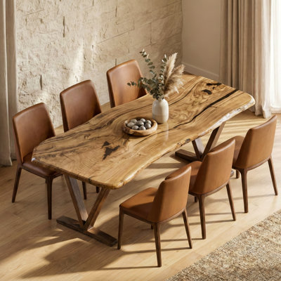 Table de salle à manger en bois massif Live Edge, châtaignier fabriqué à la main, 72 po