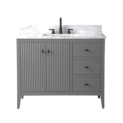Ensemble de meuble-lavabo autoportant à simple cuve 42 po avec plateau en marbre Lavallon