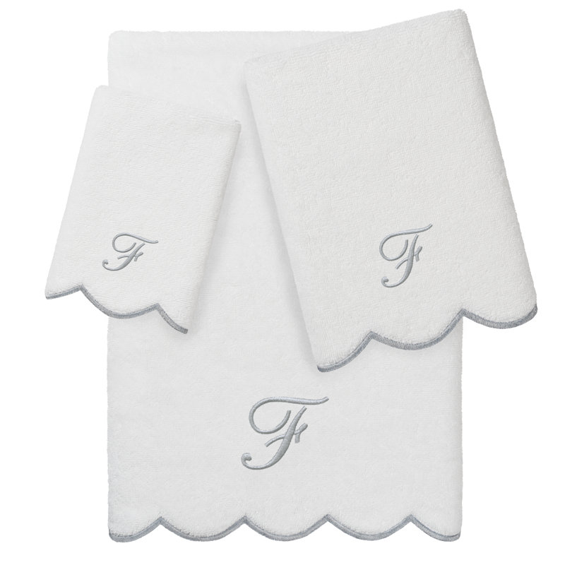Ensemble de serviettes personnalisées 100% coton turque ADORNIA 3 pièces Linum Home Textiles, F, Blanc / Gris