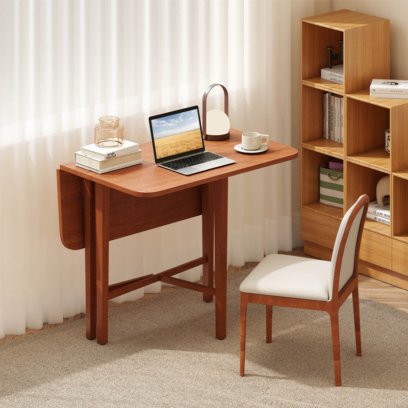 Table de salle à manger pliable pour 2 à 4 personnes avec pieds en bois d'hévéa brun, Walnut