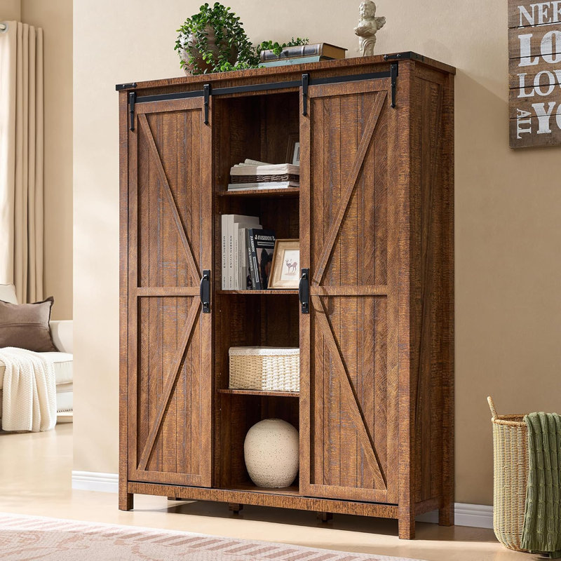 Shoe Cabinet for Entryway, 7-Tier 62" Tall Shoe Storage Cabinet with 2 Sliding Door, Brown, Reclaimed Barnwood