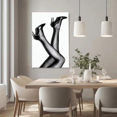 1Pc, reproduction d'art sur toile encadrée, belles jambes féminines, talons hauts, art photographique noir et blanc, décoration murale, parfait pour la décoration de chambre salon chambre bureau cuisine salle de bain décor à la maison, décoration murale rustique et moderne idéale pour la maison