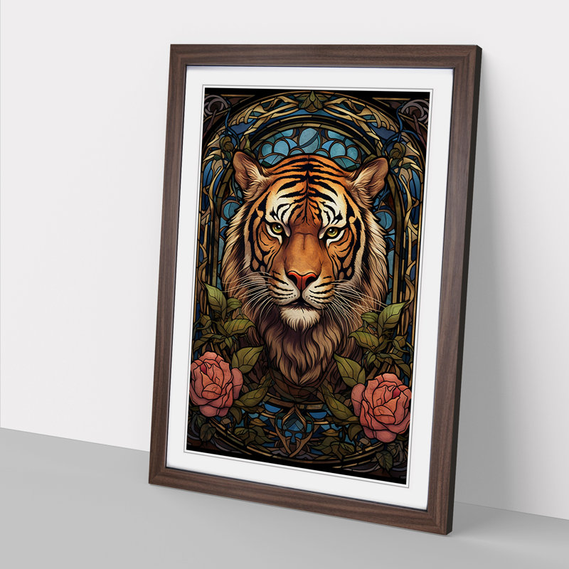 Tiger Art Nouveau No.2 - Print, 64cm H x 46cm W, Walnut Framed