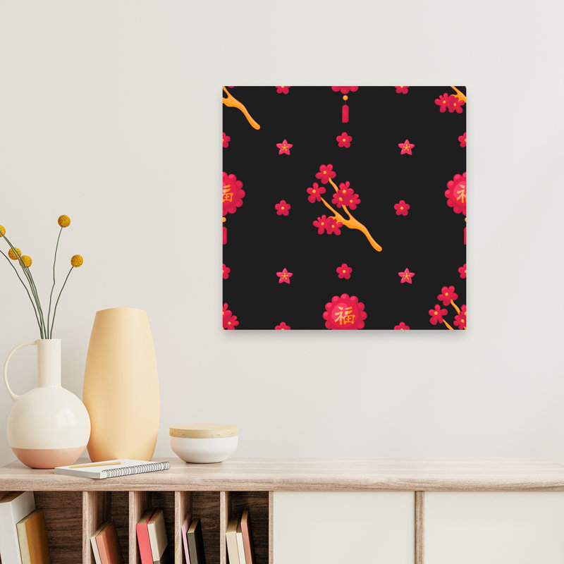 Art mural fleur de cerisier festif traditionnel, H 24 po x l 24 po