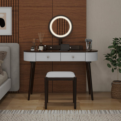 Makeup Vanity Desk Set With Led Lighted Mirror Drawers Cushioned Stool -  George Oliver, DE60E9ACA39A4AAF90130CB44E8CB8BB